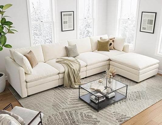 Sectional Couches for Living Room L Shaped Cloud Couch with Ottoman Deep Plush 5 Seats Sofa Modern Sofa for Apartment
