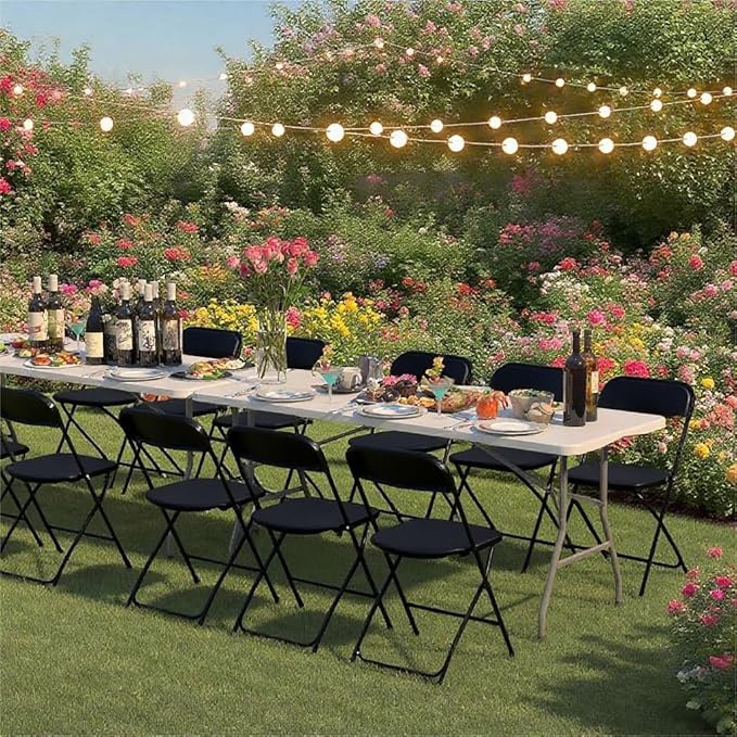 20 Pack Black Plastic Folding Chairs, Portable Stackable Commercial Party Folding Chairs with Steel Frame 350lbs for Home Office Outdoor Indoor Office Wedding Party Events