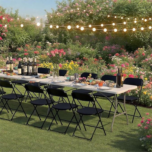 60 Pack Plastic Black Folding Chairs, Portable Stackable Commercial Party Folding Chairs with Steel Frame 350lbs for Home Office Outdoor Indoor Office Wedding Party Event