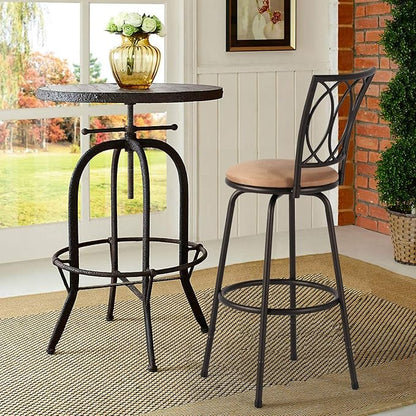VECELO Adjustable Height Barstools 360 Degree Swivel Sturdy Steel Bistro Pub Chair/Comfortable Round Seat Cushions-Set of 2, Style B, Retro Brown