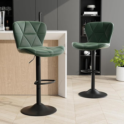 Bar Stools Set of 6,Adjustable Swivel Barstools, Faux Leather Bar Chairs,Upholstered Counter Height with High Backrest for Kitchen Island, Green