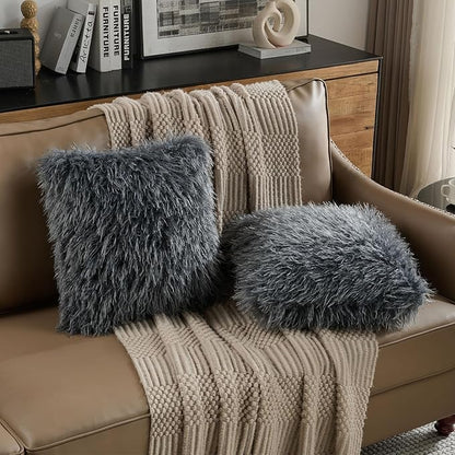 FUTEI Dark Grey Decorative Throw Pillow Covers 18x18 Inch Set of 2,Soft Cozy Faux Fine Wool Textured Cushion Case,Modern Home Luxury Decor for Couch Bed Living Room