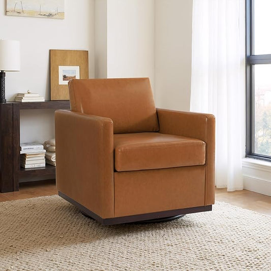 UIXE Faux Leather Swivel Accent Chair, Upholstered Armchair Comfy Club Chair for Living Room, Mid Century Modern Arm Chair Single Sofa Nook Bedroom Side Reading Seat - Light Brown