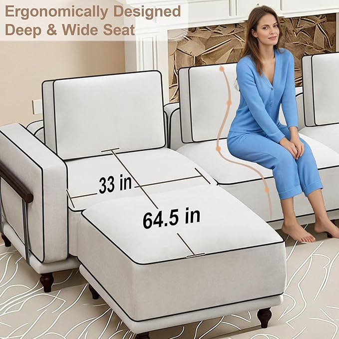 80" Loveseat Sofa Cloud Modular Sectional Couch,Deep Love Seat Couch with Armrests Wooden Legs,2 Seater Comfy Thicked Cushion Upholstered Sofa for Living Room Bedroom,White