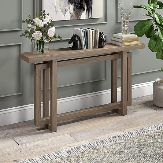Henn&Hart 55" Wide Rectangular Console Table in Antique Gray Oak, for Home, Living Room, Bedroom, Entertainment Room, Office