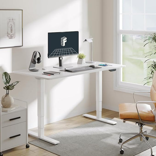 FLEXISPOT E6 MAX Dual Motor 3-Stage 48x30 Inch Heavy Duty Standing Desk, 330lbs Weight Capacity, Height Adjustable Desk w/Cable Management & Wheels (Seamless White Desktop + White Frame)