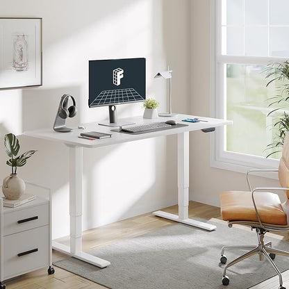 FLEXISPOT E6 MAX Dual Motor 55x28 Inch 3-Stage Heavy Duty Standing Desk, 330lbs Weight Capacity, Height Adjustable Desk w/Cable Management & Wheels (Seamless White Desktop + White Frame)