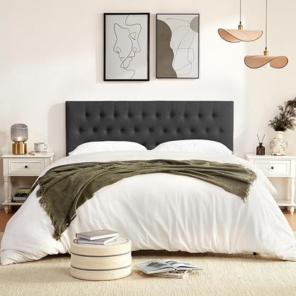 Tufted Upholstered Headboard Full Size, Solid Wood Head Board with Durable Metal Legs, Adjustable Height Full XL headboard from 37” to 51” Fabric Headboard in Modern Button Design, Black