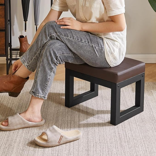 IBUYKE 16 Inch Small Foot Stool Ottoman, Rectangle PU Faux Leather Foot Rest with Padded Seat and Metal Legs, Modern Ottoman Foot Rest for Living Room Bedroom Entryway Couch, Deep Coffee WBD026K