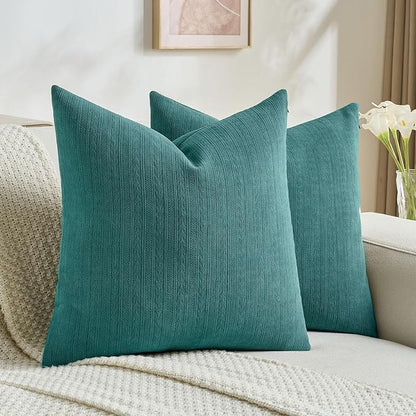 FUTEI Teal Decorative Throw Pillow Covers 24x24 Inch Set of 2,Soft Cozy Wheat Ear Striped Patterns European Cushion Cases,Modern Home Decor for Couch Bed Living Room