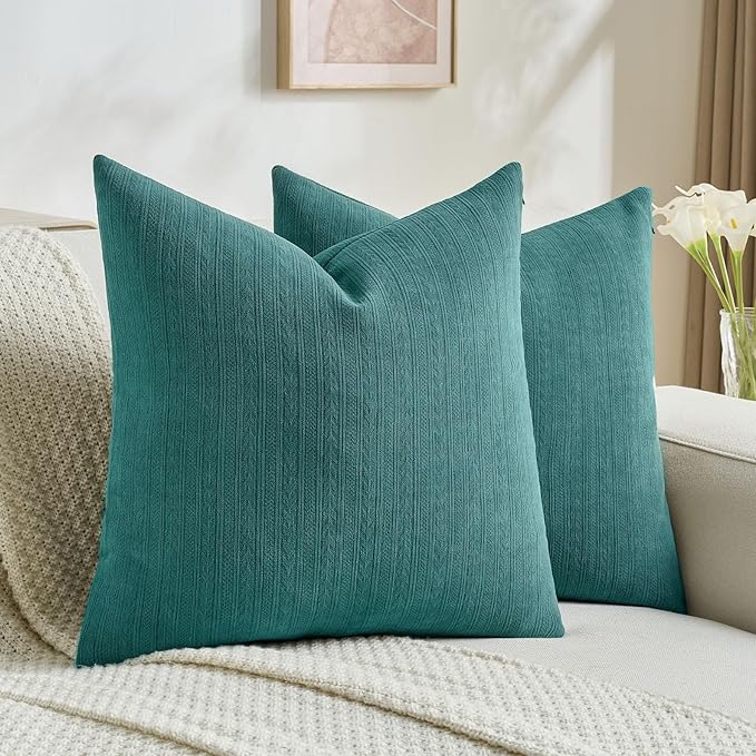 FUTEI Teal Decorative Throw Pillow Covers 26x26 Inch Set of 2,Soft Cozy Wheat Ear Striped Patterns Euro Pillow Shams,Modern Home Decor for Couch Bed Living Room