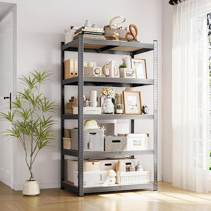 Yaheetech Standing Shelf Units, 5 Tier Storage Shelf, Heavy Duty Shelving, Adjustable Garage Shelves, Utility Rack Shelf Unit, Basement Warehouse Shed, 35.5″L × 16″W × 71" H - Dark Gray
