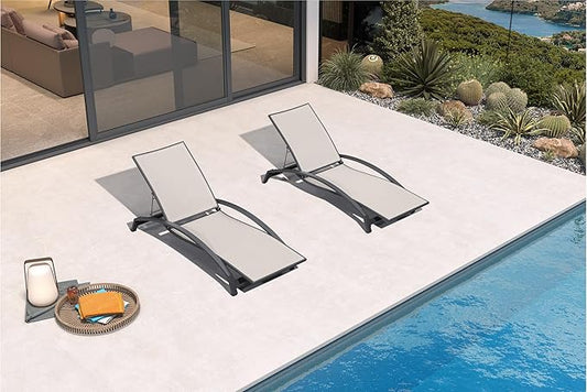 PURPLE LEAF Patio Chaise Lounge Chair Set of 2 Outdoor Lounge Chair with Arm All Weather Adjustable Lounger for Beach Pool Lawn Garden Sunbathing Recliner Beige