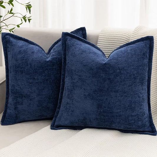 Navy Blue Decorative Throw Pillow Covers 22x22 Inch Set of 2 Cozy Soild Chenille Cushion Cases Soft Textured Square Couch Pillows Cover Boho Accent Farmhouse Pillowcases for Sofa Bed