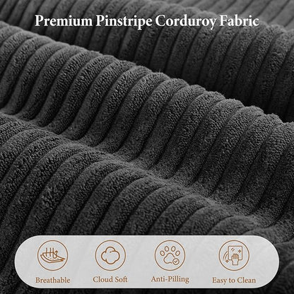 Vesgantti 141.7" Oversized Boneless Sectional Couch, 7 Seater Modular Sofa with Chaise & Ottoman & Armrest, Deep Seat Corduroy Cloud Couches for Living Room, No Assembly Required, Black