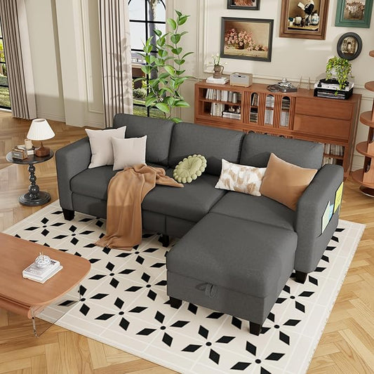 ZeeFu Sectional and Sofa Couches for Living Room - 78'' 3 Seater L-Shaped Modular Couch with Storage Ottoman - Modern Velevt Fabric Upholstered Sofa Set for Small Space Apartment Office