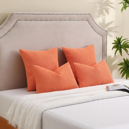 FUTEI Pack of 2 Orange Decorative Throw Pillow Covers 18x18 Inch Soft Cozy Solid Boucle Textured Cushion Case,Modern Home Decor for Couch Bed Living Room