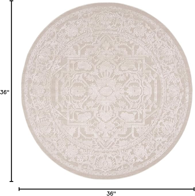 SAFAVIEH Area Rug 3' Round - Reflection Collection - Cream & Ivory, Non-Shedding & Easy Cleaning, Ideal for Living Room, Bedroom (RFT665D)
