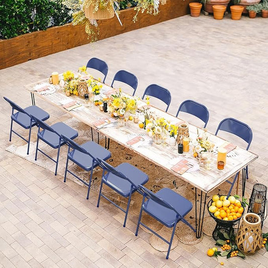 VINGLI Folding Chairs All Steel Metal Frame, Capacity 350 lbs, Durable Portable and Versatile for Indoor Outdoor Use, Darkblue, Set of 4