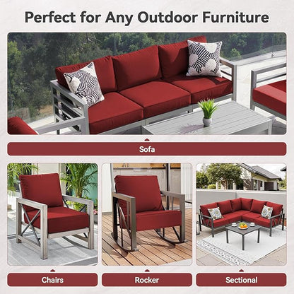 Luxury 6" Outdoor Cushions for Patio Furniture, 24x24x6 Thick Seat Cushion Set, Fade Resistant Couch Chair Replacement Cushions High Density Deep Wicker Chair Cushion with Removable Cover, Red