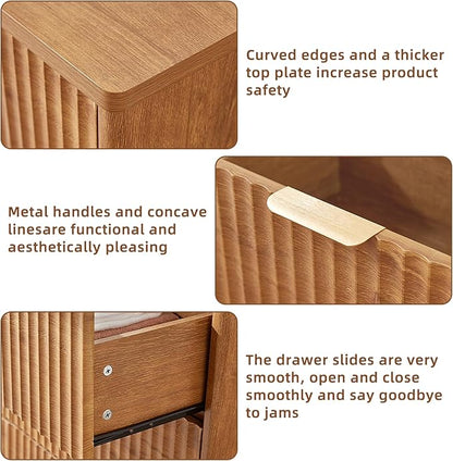 LEYAOYAO Fluted 5 Drawers Dresser for Bedroom Set of 2, 41" Tall Modern Chest of Drawers with Metal Handle, Curved Profile Design,Brown Wood Drawer Organizer for Bedroom, Living Room, Hallway