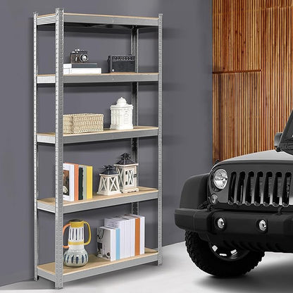 Yaheetech Standing Shelf Units, 5 Tier Storage Shelf, Heavy Duty Shelving, Adjustable Garage Shelves, Utility Rack Shelf Unit, Basement Warehouse Shed, 35.5″W× 12″D × 71″H - Silver
