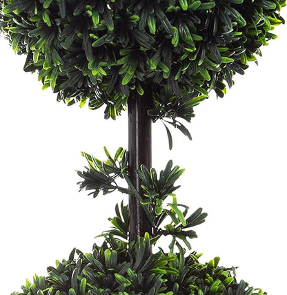 Artificial Topiary Tree - 36-Inch Double Ball Podocarpus Fake Plant - Realistic Indoor or Outdoor Potted Faux Plants for Home Decor by Pure Garden
