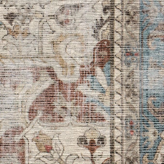 RUGGABLE Washable Vintage Area Rug – Kamran Coral 6x9, Stain-Resistant, Non-Slip – Medium Machine Washable Rugs for Living Room, Bedroom, Hallway, Entryway & Office–with Cushioned Pad
