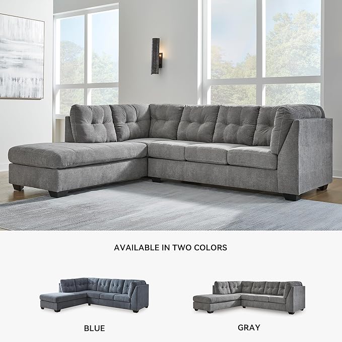 Signature Design by Ashley Marleton Contemporary Left-Arm Facing Tufted 2-Piece Sleeper Sectional with Chaise, Loose Seat Cushions and Bi-Fold Memory Foam Mattress, Full, Light Gray