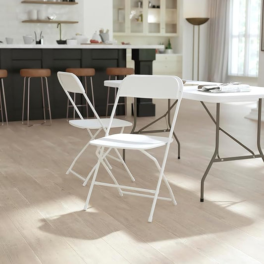 Flash Furniture Hercules Series Big & Tall Stackable Plastic Folding Chairs, Extra Wide Commercial Event Seats, Set of 4, White