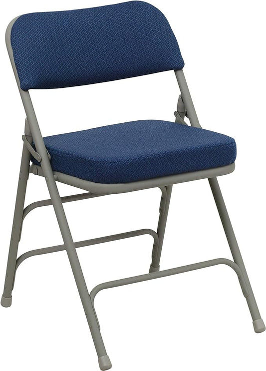 Flash Furniture HERCULES Series Premium Curved Triple Braced & Double Hinged Navy Fabric Metal Folding Chair