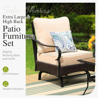 Sophia & William Patio Furniture Set, Outdoor Metal Conversation Set 9 Seats with 3-Seater Sofa, 2 Motion Chairs, 1 Loveseat, 2 Ottoman,1 Coffee Table for Seating, Lawn Porch Backyard,Beige