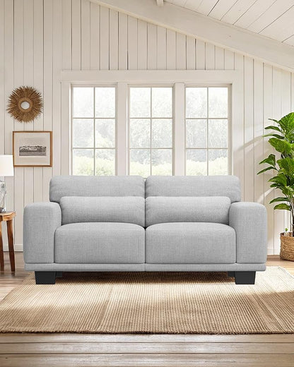 Marsail Modern 65 Inch Linen Fabric Sofa, 2-Seater Couch with Wide Armrests, Deep Cushions & Removable Washable Covers, Comfortable Living Room Furniture, Grey