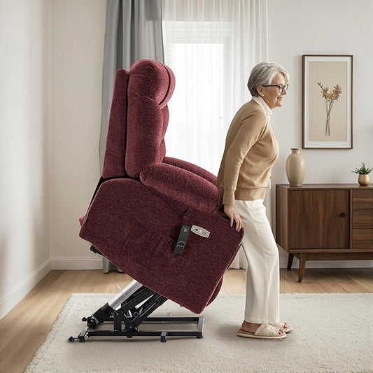 MCombo Power Lift Recliner Chair with Extended Footrest for Elderly People, Fabric 7281 (Burgundy, Small)