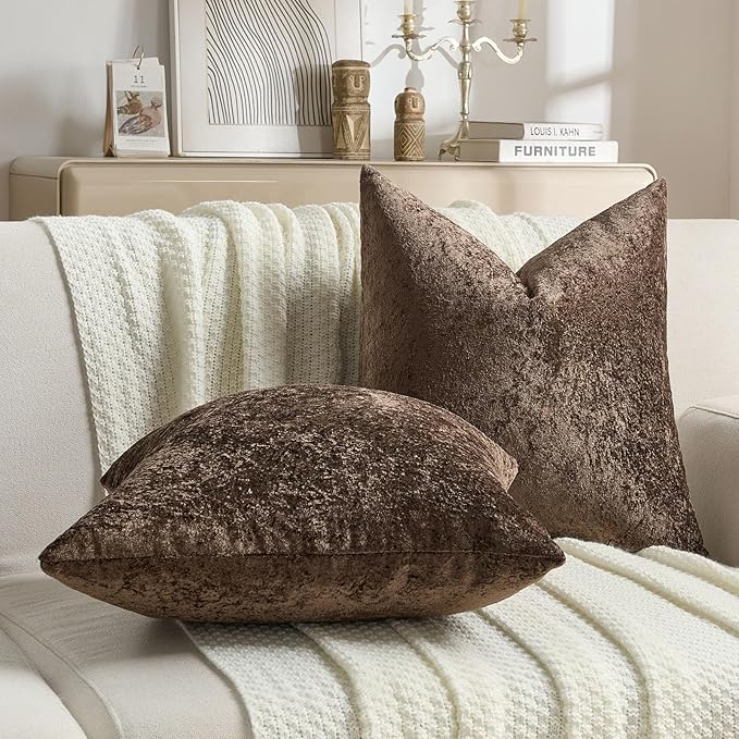 FUTEI Dark Coffee Flannel Throw Pillow Covers 18x18 Inch Set of 2,Soft Dimensional Textured Cushion Cases,Modern Home Decor for Couch Living Room