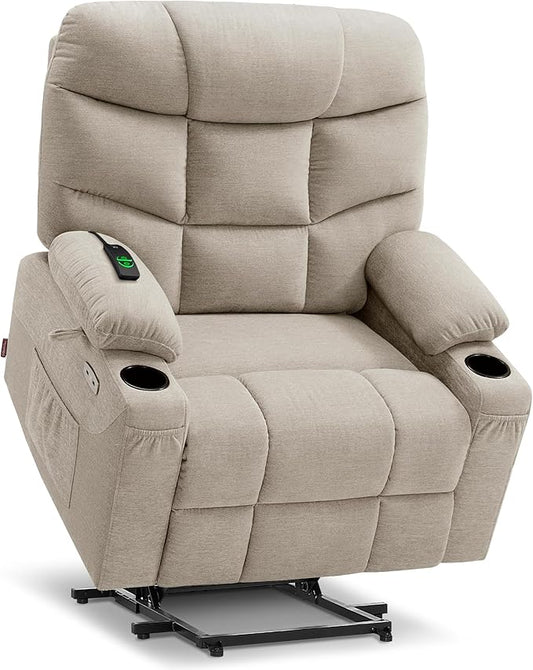 MCombo Oversized Power Lift Recliner Chair with Extended Footrest for Elderly People, Fabric R7289 (Oatmeal, Medium-Oversize)