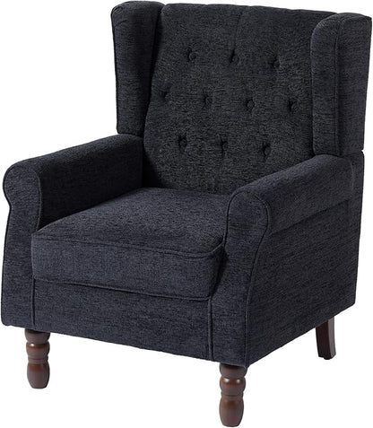 UIXE High Back Accent Chairs Set of 2, Upholstered Armchair in Fabric, Retro Wingback Arm Chair for Living Room, Comfy Single Sofa Bedroom Reading Seat with Solid Wood Legs - Black Blue