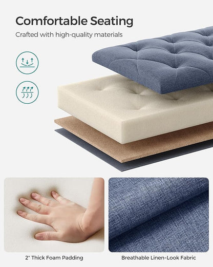 SONGMICS Storage Ottoman Bench, Foot Rest with Legs, 15.7 x 43.3 x 15.7 Inches, End of Bed Bench, Storage Chest, Load up to 660 lb, for Living Room, Bedroom, Entryway, Light Denim Blue ULSF088Q01