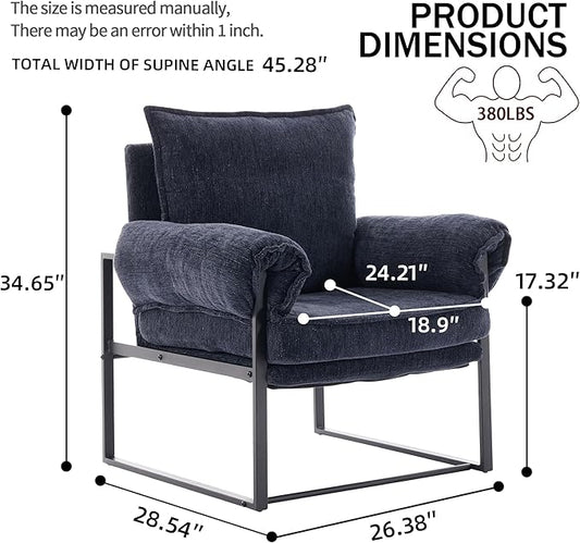 Xifan Modern Comfy Reclining Chair with 6 Angle Adjustable Backrest, Upholstered Accent Chair Fabric Living Room Lounge Chair for Reading Room - Dark Blue, 1PC