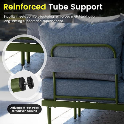 Sundale Outdoor 9 Pieces Patio Furniture Set, U-Shaped Outdoor Sectional Sofa with 6 Inch Olefin Cushion and Coffee Table, Modern Metal Outdoor Conversation Sets (8 Seats,Green Frame)