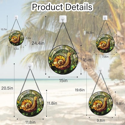 Stained Glass Window Hanging, Green Orange Snail Sun Catcher for Door Home Decor Suncatcher Christmas Mother's Day Birthday Gifts for Women Men Mom and Nana 6.3 in