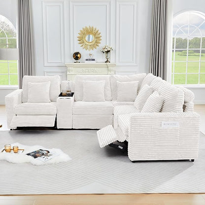 ORRD Multifunctional Storage Console with Dual Cup Holders, Table, USB Charging Station for Modular Sectional Sofa for Living Room-White