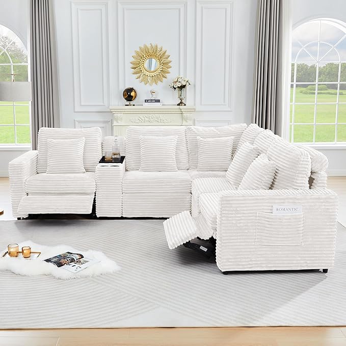ORRD Modern Armless Power Recliner Sofa Seat for Modular Sectional Couch for Living Room-White