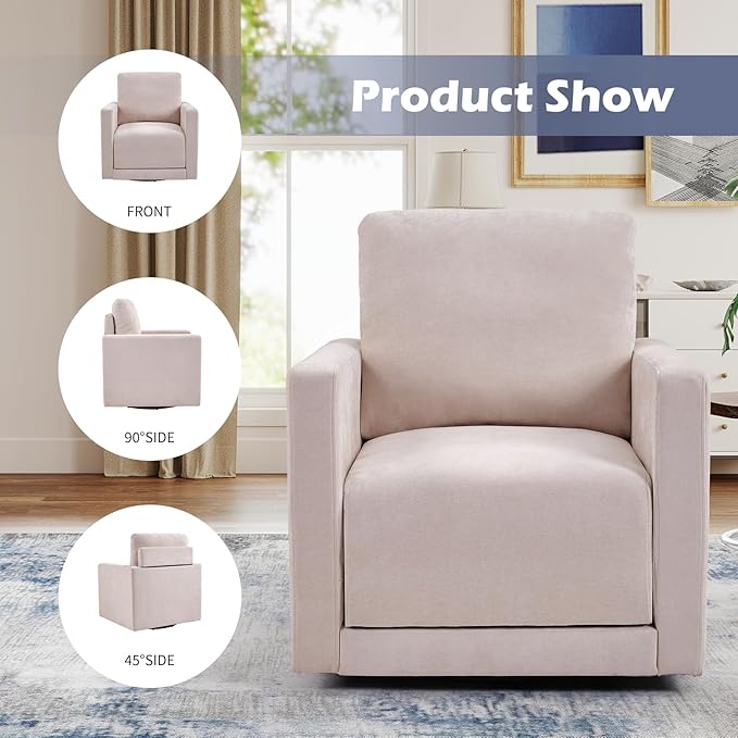 INZOY Swivel Accent Chair, Comfy 360° Swivel Chair with Hidden Storage, Upholstered Chenille Square Chair for Living Room Bedroom Small Spaces, Fully Assembled, Beige