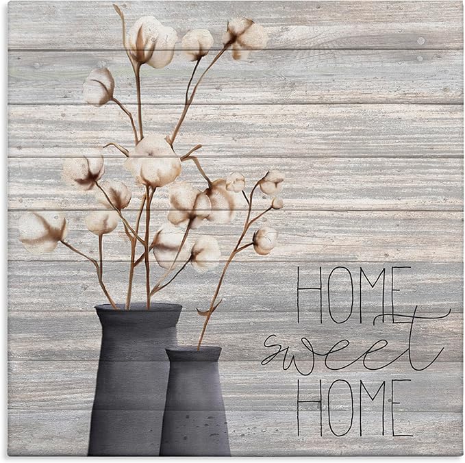 Stupell Industries Grey Sweet Home Cotton Flowers in Vase Canvas Wall Art, 30x30, Multicolor