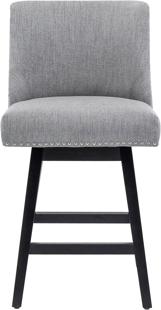 Bar Stool, 26 Inch Upholstered Barstools with 13.8" High Back and Footrest, Swivel Counter Height Barstools for Kitchen Island Home Bar Performance Fabric Gray