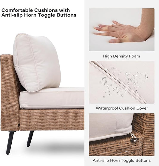 LAUSAINT HOME Outdoor Patio Furniture, 7 Piece Outdoor Sectional Sofa PE Rattan Wicker Patio Conversation Sets, All Weather Patio Furniture Set with Thick Cushions for Garden, Backyard(Beige)