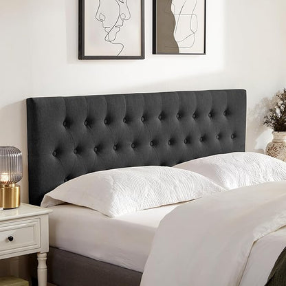 Tufted Upholstered Headboard Queen Size, Solid Wood Head Board with Durable Metal Legs, Adjustable Height Bed headboard from 37” to 51” Fabric Headboard in Modern Button Design (Black)