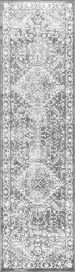 JONATHAN Y Modern Vintage Medallion Light Gray Runner Rug, 2x14, Country, Floral, Easy-Cleaning for Living Room, Bedroom, Kitchen, Pet Friendly, Non-Shedding (MDP100A-214)