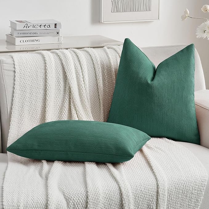 FUTEI Teal Chenille Decorative Throw Pillow Covers 16x16 Inch Set of 2,Soft Cozy Striped Geometric Patterns Cushion Cases,Modern Home Decor for Couch Bed Living Room